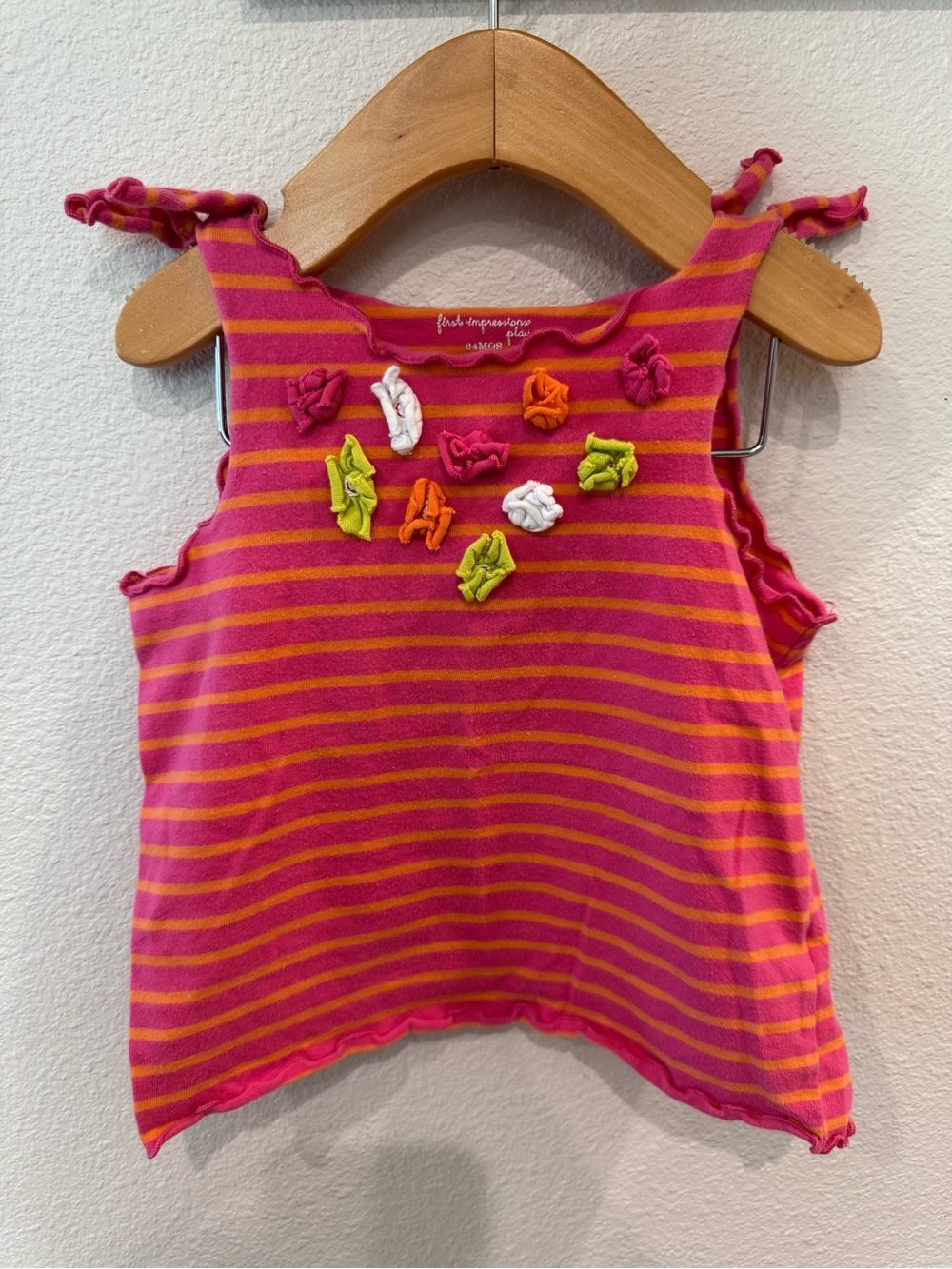 First impressions Pink & Orange Girls' Tank Top with Floral Accent